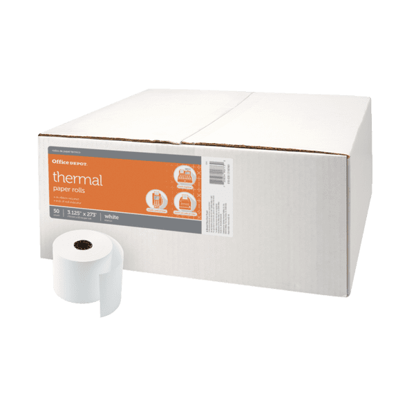 Office Depot Thermal Paper Rolls, 3 1/8in. x 273ft., White, Carton Of 50, 818638