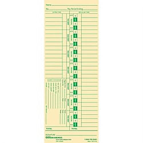 Office Depot Time Cards With Deductions, Weekly, Days 1-7, 1-Sided, 3 3/8in. x 8 7/8in., Manila, Pack Of 100, GB-735312