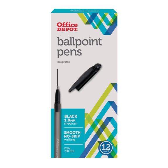 Office Depot Tinted Ballpoint Stick Pens, Medium Point, 1.0 mm, Black Barrel, Black Ink, Pack Of 12, 18004