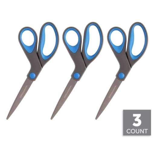 Office Depot Titanium Coated Bent Scissors, 8", Dark Gray & Blue, Pack Of 3 Scissors