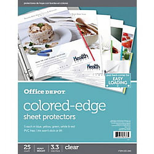 Office Depot Top-Loading Sheet Protectors, Heavyweight, Clear, Color Edges, Pack Of 25, 233240