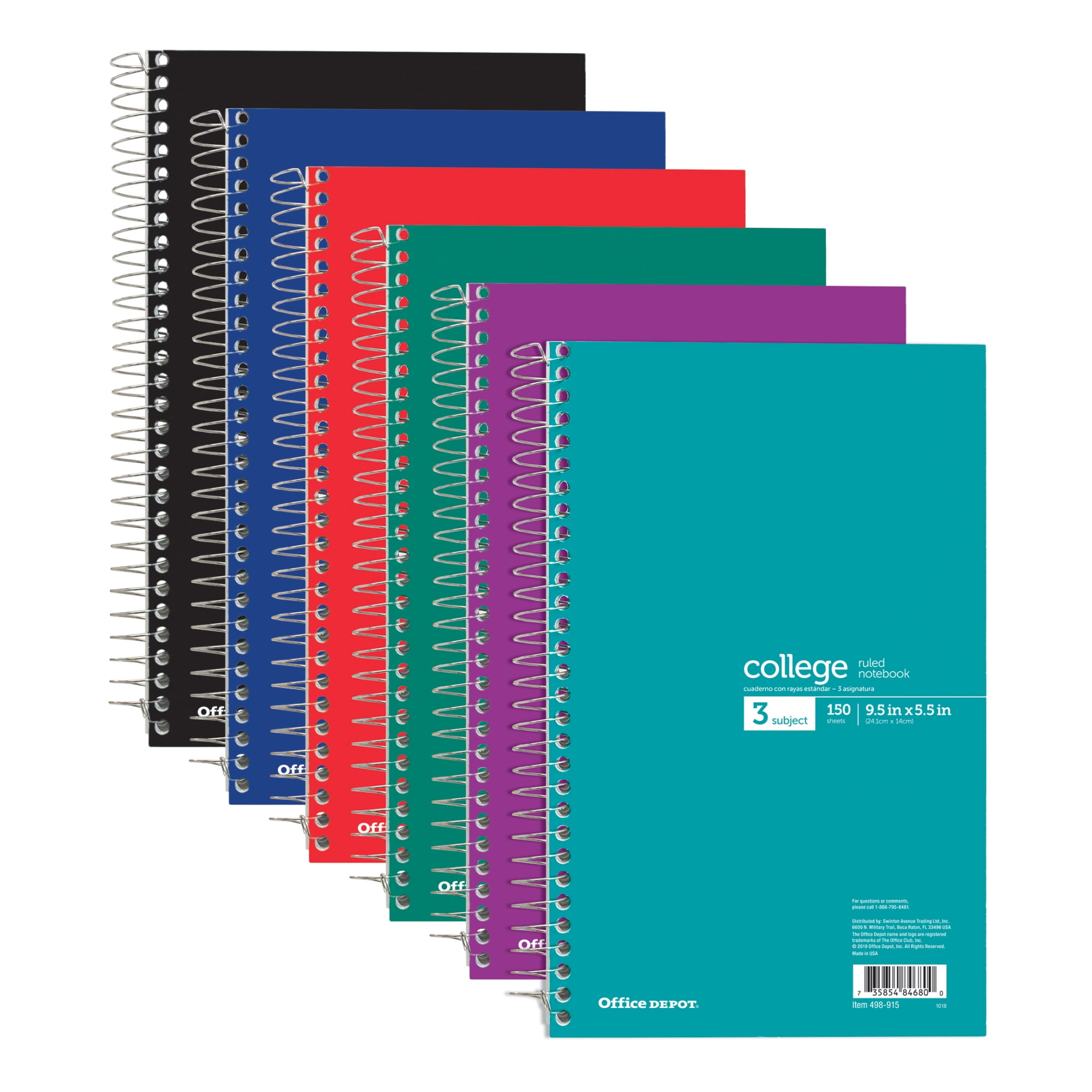 Office Depot Wirebound Notebook, Perforated, 6in x 9 1/2in, 3 Subjects