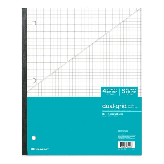 Office Depot Wireless Notebook, 8 1/2in x 11in, 1 Subject, Dual-Sized Quadrille Ruled (4in x 4in, 5in x 5in), 80 Sheets, Teal, 4170638