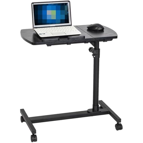 Office Desk 4 Wheels Lifting Computer Desk Cart, Tilting Laptop Bed Sofa Bed Side Sofa Table, Height Adjustable Tray End Table, Sturdy Wood and Steel Space-Saving Multifunctional Desk, Black