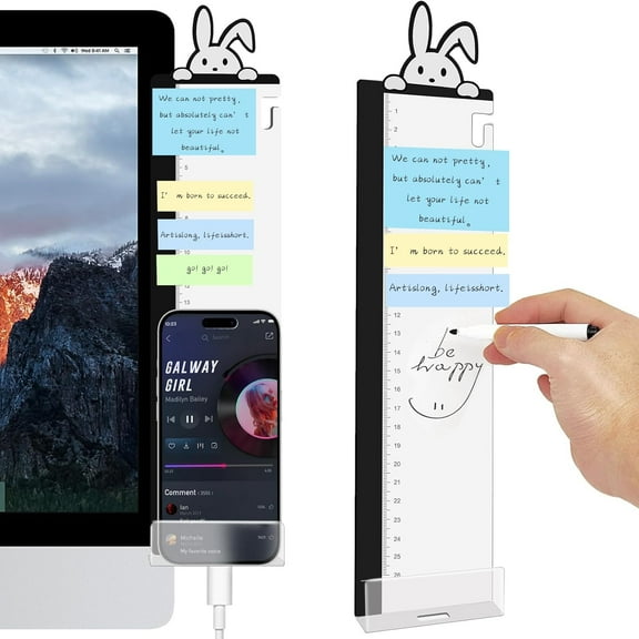 Office Desk Accessories 2pcs Multifunction Computer Monitor Memo Board - Transparent Computer Side Panel Memo Creative Monitor Side Panel with Phone Holder Suitable for Office Home Desktop