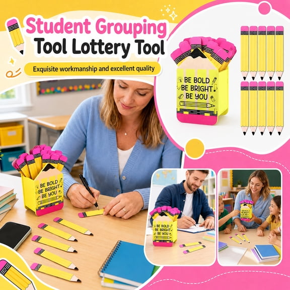 Office Desk Accessories for Teachers, 50X1 in Wooden Drawing Sticks, Pencil Storage Container, Student Grouping Random Selection, Classroom Supplies, Desk Stationery Accessories,
