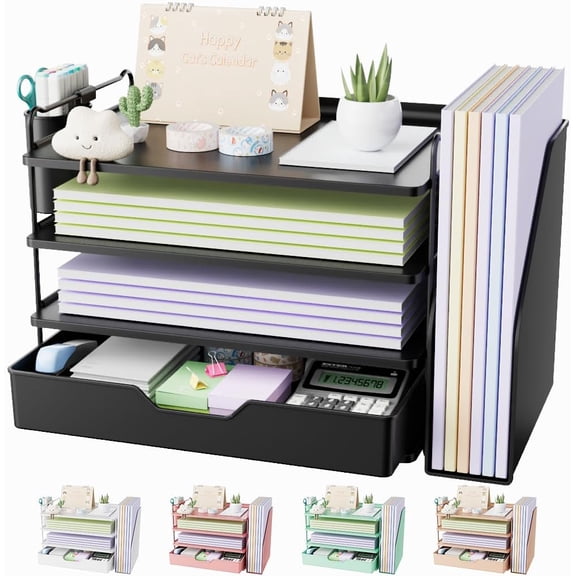 Office Desk Accessories with Drawer & Pen Holder, Tool-Free Assembly Organizer with Non-Slip Pads