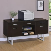 Office Desk Cappuccino 5-drawer Credenza with Open Shelving,Work Surface