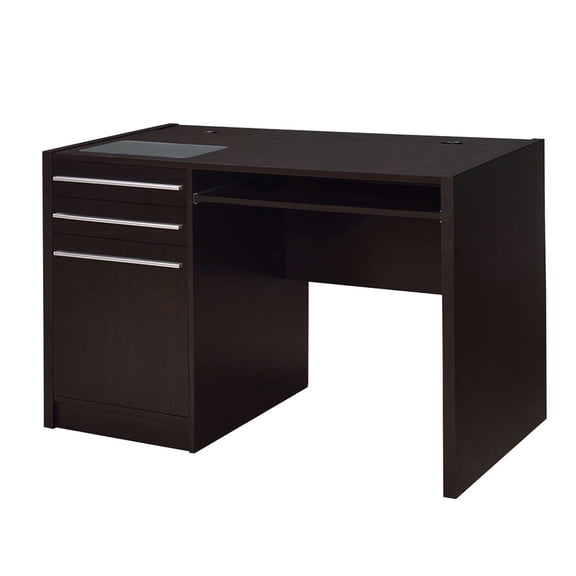 Office Desk In Cappuccino With Connect-it Charging Facility: Lift-top, Cord Management, Keyboard Tray, 2 Drawers, 1 Adjustable Shelf Cabinet Tempered Insert And Clear Glass Ability: Lift-top