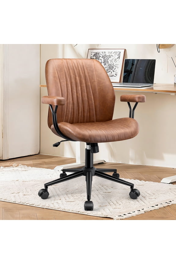 Office Desk Chair, Big and Tall Leather Gaming Chair with Footrest, Wide Ergonomic Comfy Executive High-Back Reclining Computer Chairs, Swivel Rolling Wheels and Padded Lumbar Support, Brown