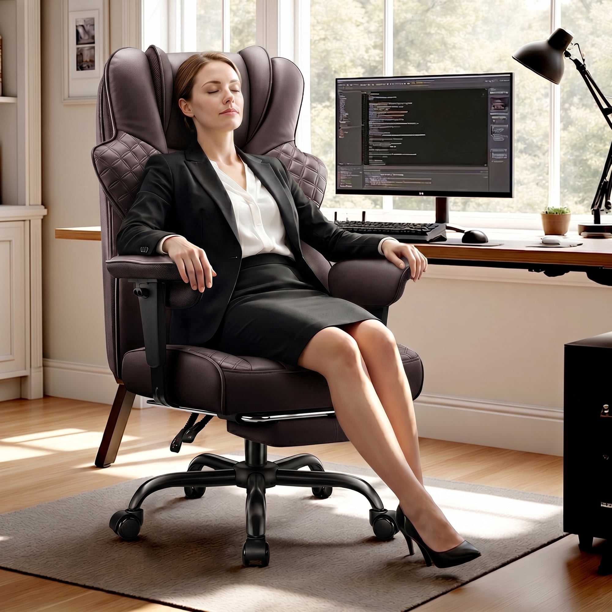 FelixKing Big and Tall Office Chair 500lbs Ergonomic Desk Chair with Footrest, 4D Lumbar Support Gaming Chair, Scratch-Resistant Black Leather Reclining Swivel Computer Chair for Home Office