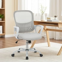 Office Desk Chair, Ergonomic Mid-Back Mesh Chair with Wheels, Comfy Lumbar Support with Fixed Arms for Home office, Gaming, Study, Gray