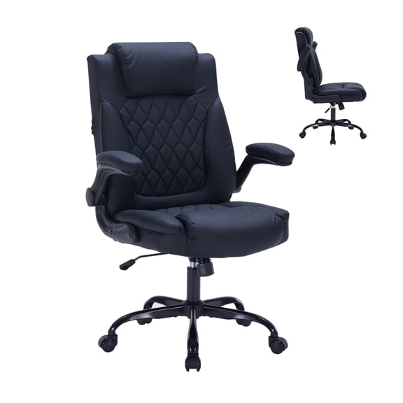 Office Desk Chair,Ergonomic PU Leather Computer Chair with Padded Flip-Up Arms and Adjustable Lumbar Support,Executive Chair with  Tilt Lock & 360° Swivel Wheels,Study Chairs for Work