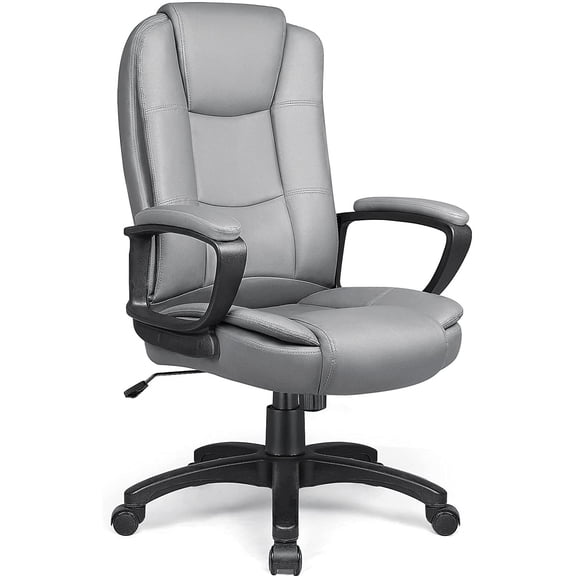 Office Desk Chair, High Back Executive Computer Chair, Ergonomic Big and Tall Adjustable PU Leather Chairs with Padded Armrest for Long Time Sitting, Grey