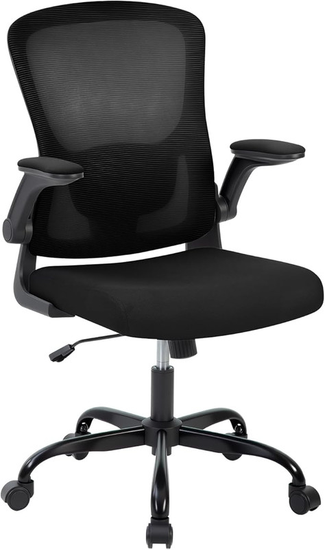Office Desk Chair with High Back Mesh - Ergonomic Computer Chair for Home, Gaming & Work, Adjustable Height, Flip-Up Armrests & Lumbar Support, Comfy Swivel Seat(Black Net)