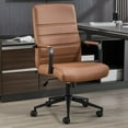 thumbnail image 1 of Office Desk Chair Leather, Conference Room Chairs with Wheels, Modern Executive Office Chairs Adjustable Height, Ergonomic Swivel Rolling Ribbed Computer Chair (Brown&Black), 1 of 14