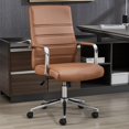 thumbnail image 1 of Office Desk Chair Leather, Conference Room Chairs with Wheels, Modern Executive Office Chairs Adjustable Height, Ergonomic Swivel Rolling Ribbed Computer Chair(Brown), 1 of 14