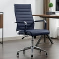 thumbnail image 1 of Office Desk Chair Leather, Conference Room Chairs with Wheels, Executive Modern Ergonomic Ribbed Computer Chair(Navy Blue), 1 of 6