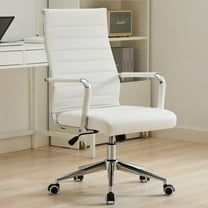 Office Desk Chair Leather, Conference Room Chairs with Wheels, Executive Modern High Back Ergonomic Swivel Rolling Ribbed Computer Chair（White）