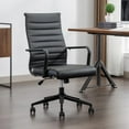 thumbnail image 1 of Office Desk Chair Leather, Conference Room Chairs with Wheels, Executive Modern High Back Ergonomic Swivel Rolling Ribbed Computer Chair, 1 of 12