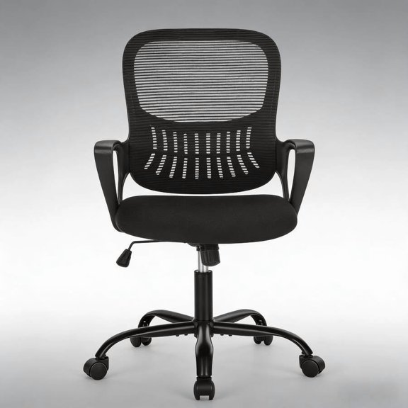 Office Desk Chair, Mid-Back Computer Task Chair With Comfortable Armrests - Adjustable Lumbar Support Office Chair For Home/Study/Office Workers
