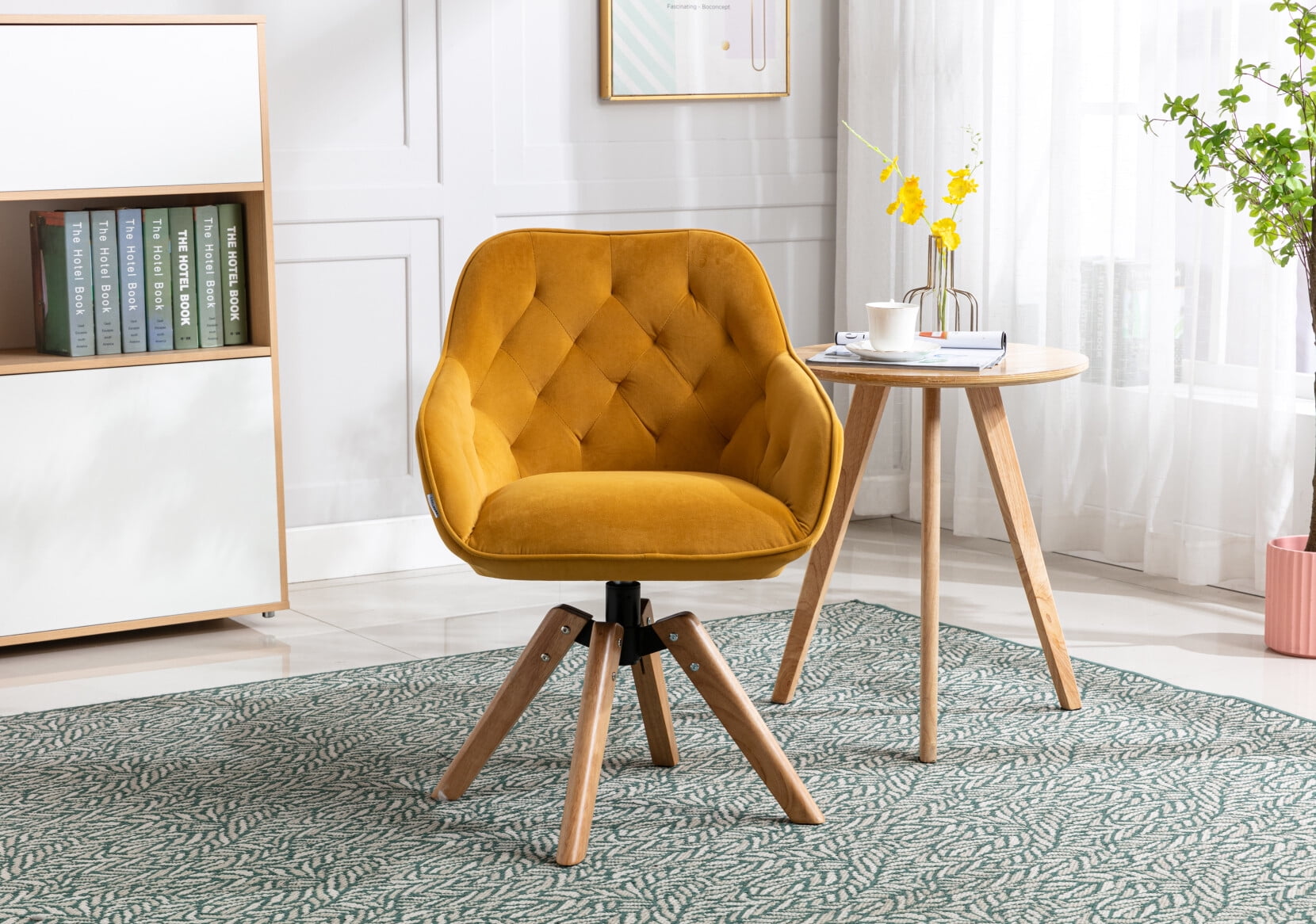 Yellow desk chair no wheels discount