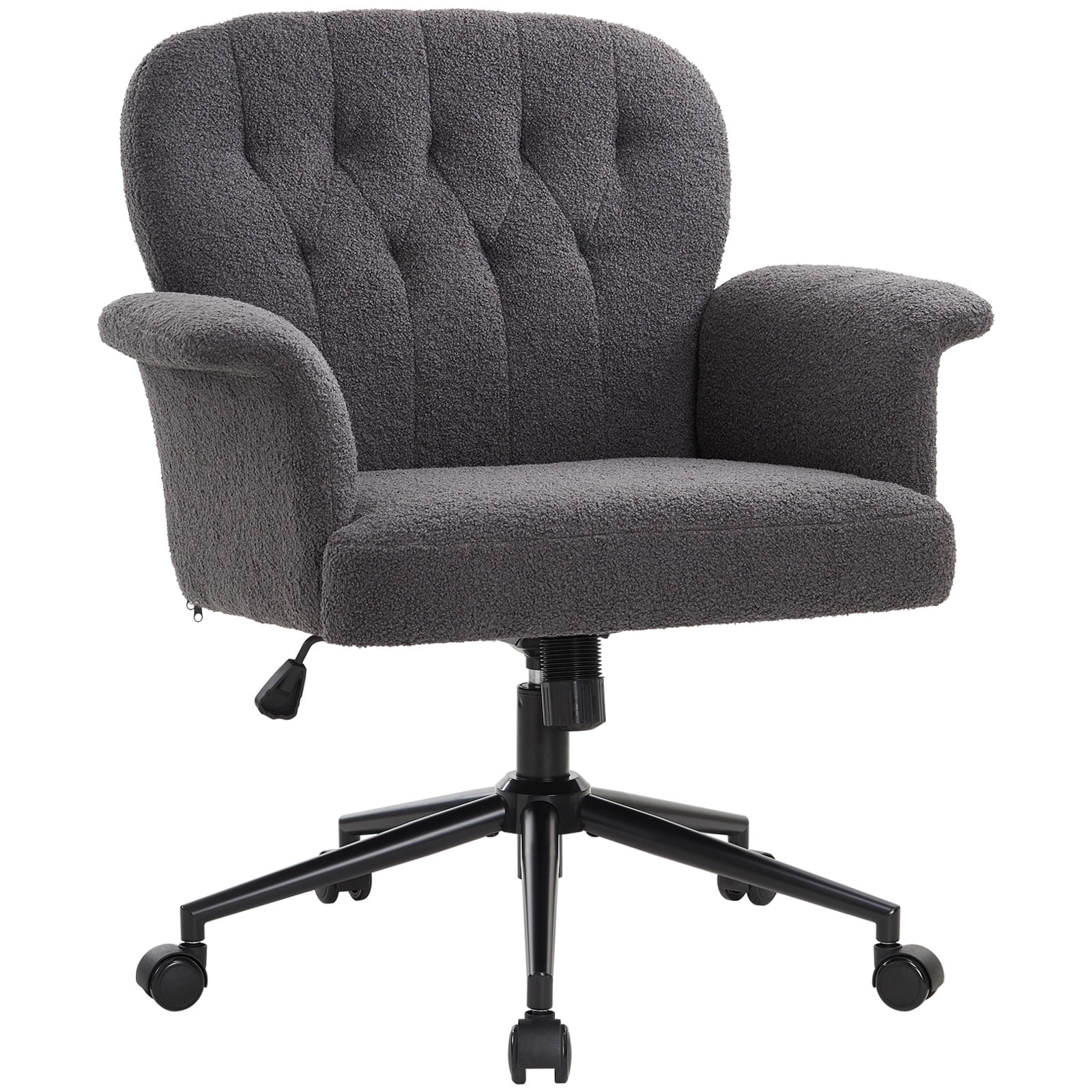 Office Desk Chair, Soft Fabric Cozy Desk Chair with Wheels and Arms, Modern Upholstered High Back Wide Seat Vanity Chair for Bedroom Living Room Makeup (Dark Grey)