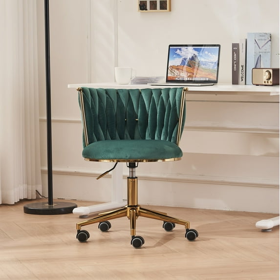 Office Desk Chair, Upholstered Home Office Desk Chairs with Adjustable Swivel Wheels, Ergonomic Office Chair Computer Desk Chair for Living Room, Bedroom, Office, Vanity Study, Emerald