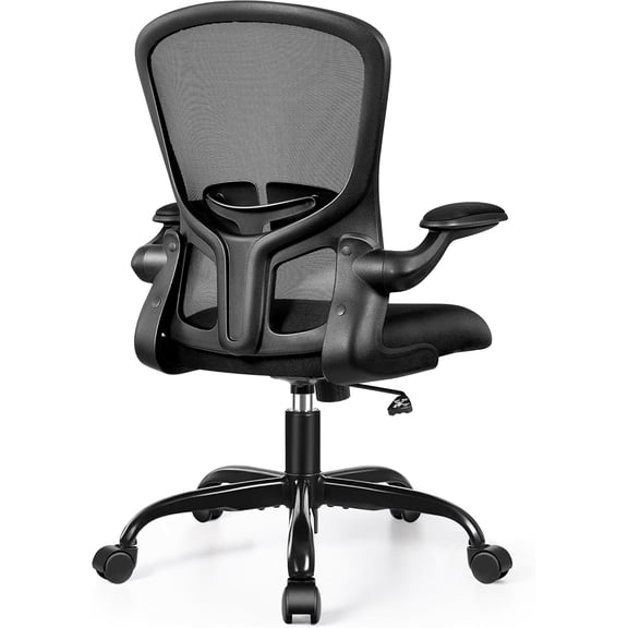 Office Desk Chairs, Ergonomic PC Desk Chair with Wheels, Adjustable Lumbar Support and Height, Swivel Computer Chair with Flip-up Armrests, Ergo Mesh Backrest for Working (Black)