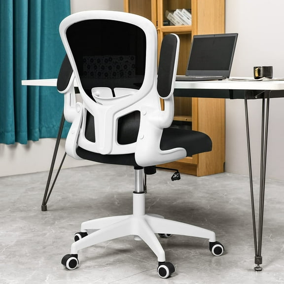 Office Desk Chairs, Ergonomic PC Desk Chair with Wheels, Adjustable Lumbar Support and Height, Swivel Computer Chair with Flip-up Armrests, Ergo Mesh Backrest for Working (White)