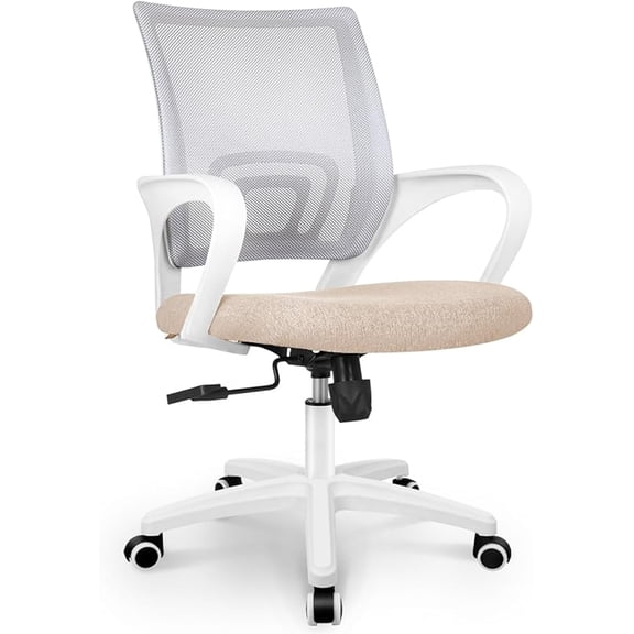 Office Desk Computer Chair Ergonomic Mesh Gaming Mid Back Seat with Comfy Lumbar Support Adjustable Height Swivel for Home Task (Beige)