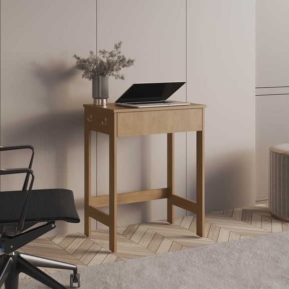 Office Desk, Computer Desk, 1 Drawer, 4 Legs, Natural Oak, Brown Work Surface,Engineered Wood Office Workstation, Furniture, Office, Desks & Work Surfaces Computer Desk, 1 Drawer, 4 Legs, Natural Oak