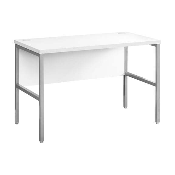 Office Desk Computer Desk, 48"l, Work, Home Office, Commercial Grade, White Laminate, Silver Metal, Contemporary, Modern,Work Surface