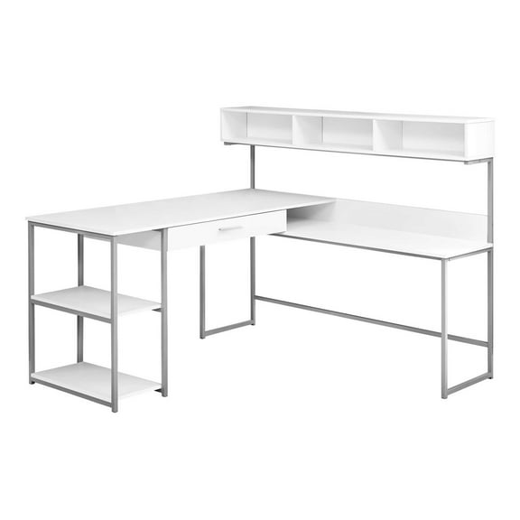 Office Desk Computer Desk, Home Office, Corner, Storage Drawers, L Shape, Work, Laptop, White Laminate, Grey Metal, Contemporary, Modern,Work Surface