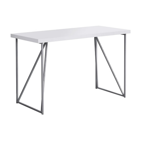 Office Desk Computer Desk, Home Office, Laptop, 48"l, Work, White Laminate, Grey Metal, Contemporary, Modern,Work Surface