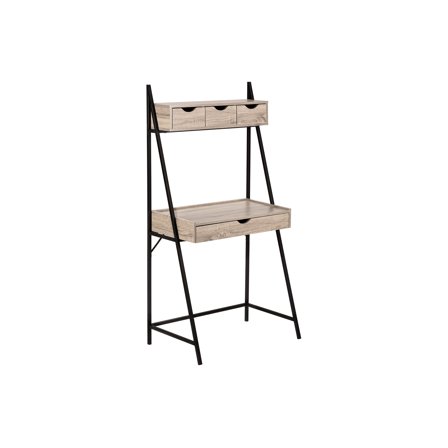 Office Desk Computer Desk, Home Office, Laptop, Leaning, Storage Drawers, 32"l, Work, Brown Laminate, Black Metal, Contemporary, Modern,Work Surface