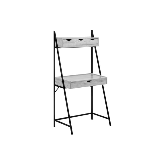 Office Desk Computer Desk, Home Office, Laptop, Leaning, Storage Drawers, 32"l, Work, Grey Laminate, Black Metal, Contemporary, Modern,Work Surface
