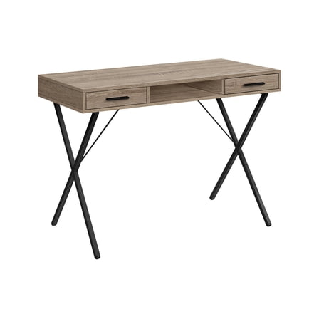 Office Desk Computer Desk, Home Office, Laptop, Left, Right Set-up, Storage Drawers, 42"l, Work, Brown Laminate, Black Metal, Contemporary, Modern,Work Surface