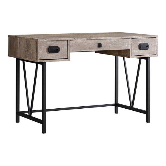 Office Desk Computer Desk, Home Office, Laptop, Storage Drawers, 48"l, Work, Beige Laminate, Black Metal, Transitional,Work Surface