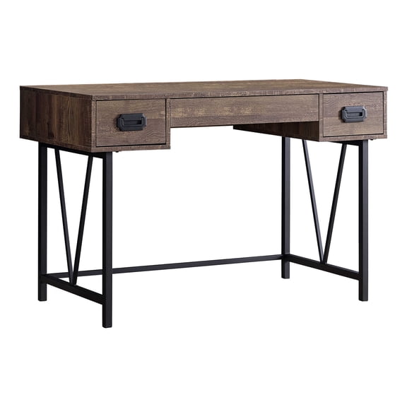Office Desk Computer Desk, Home Office, Laptop, Storage Drawers, 48"l, Work, Brown Laminate, Black Metal, Transitional,Work Surface