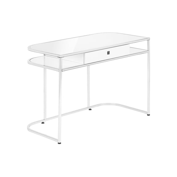 Office Desk Computer Desk, Home Office, Laptop, Storage Drawers, 48"l, Work, White Laminate, Chrome Metal, Contemporary, Modern,Work Surface