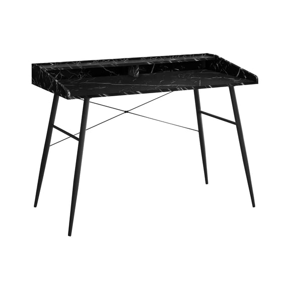 Office Desk Computer Desk, Home Office, Laptop, Storage Shelves, 48"l, Work, Black Marble Look Laminate, Black Metal, Contemporary, Modern,Work Surface