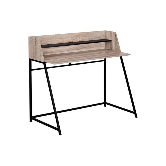 Office Desk Computer Desk, Home Office, Laptop, Storage Shelves, 48"l, Work, Brown Laminate, Black Metal, Contemporary, Modern,Work Surface