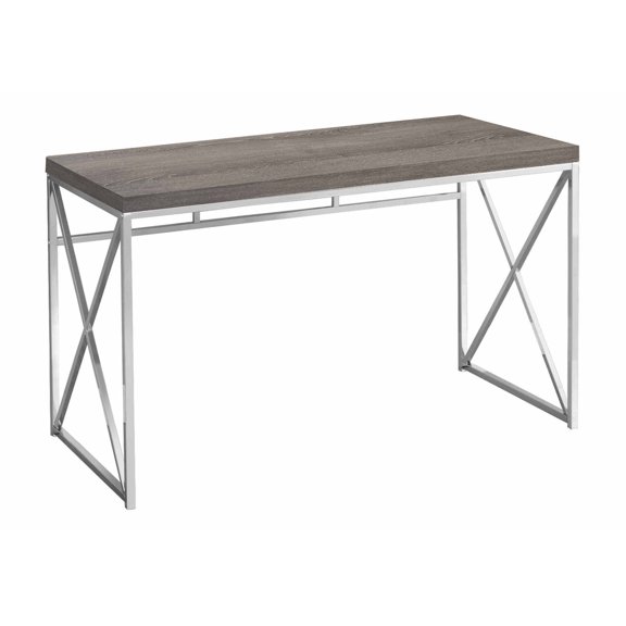 Office Desk Computer Desk, Home Office, Laptop, Work, Brown Laminate, Chrome Metal, Contemporary, Modern,Work Surface