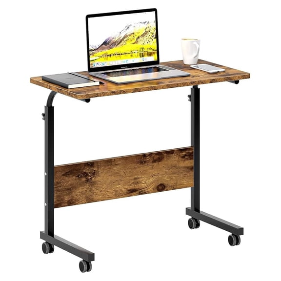 Office Desk, Computer Table Cart, 31.5 inch Removable Laptop Table Cart, Height Adjustable Side Desk Workstation, Sofa Side Table with Wheels, Rustic Brown