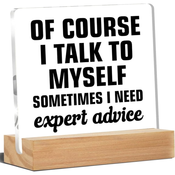 Office Desk Decor, Office Signs of Course I Talk to Myself Sometimes I Need Expert Advice Acrylic Desk Plaque Sign Home Office Decoration 4x4 Inch