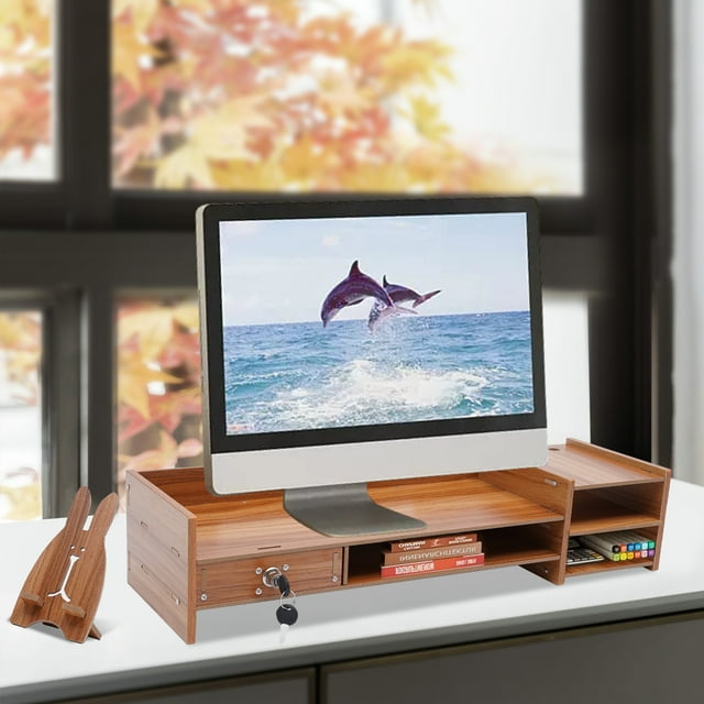 Office Desk Drawer Organizers, Wood Desk Organizers Monitor Stand, Desktop Laptop Shelf File