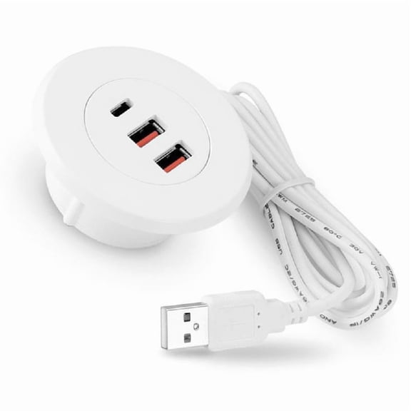 Office Desk Embedded USB Charger Round Hole Two USB Type C Hub Multipurpose