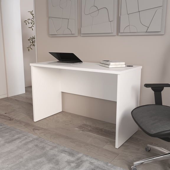 Office Desk FM FURNITURE Rough Rock Minimalist Home Office Work Desk with Cable Management . White,Work Surface