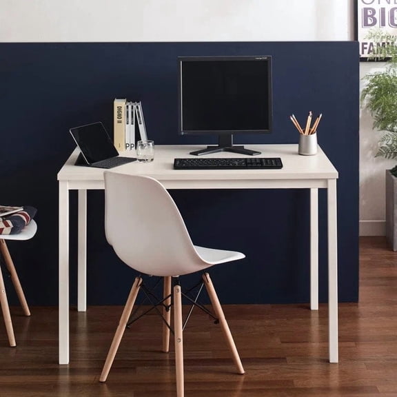 Office Desk Harry Contemporary Wood and Metal Computer Desk in Ivory,Work Surface